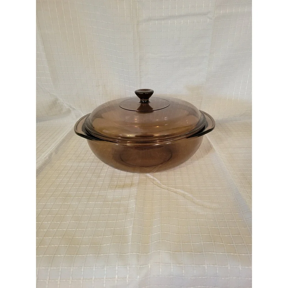 Vintage Pyrex Visions Amber Brown Glass Casserole Dish with Lid 2.5L 024 Round